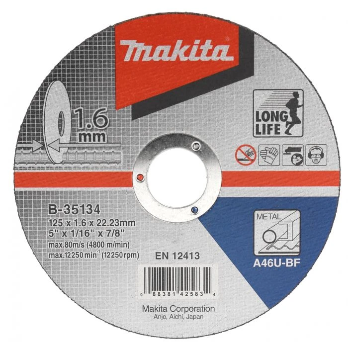 Makita B-35134 Doorslijpschijf 125x22,23x1,6mm Staal 3 Makita B-35134 Doorslijpschijf 125x22,23x1,6mm Staal